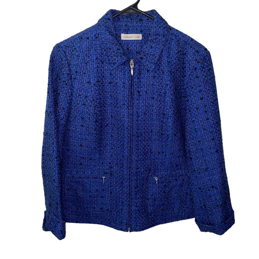 Coldwater Creek royal blue tweed woven Blazer Size 14P Vibrant Blazer
